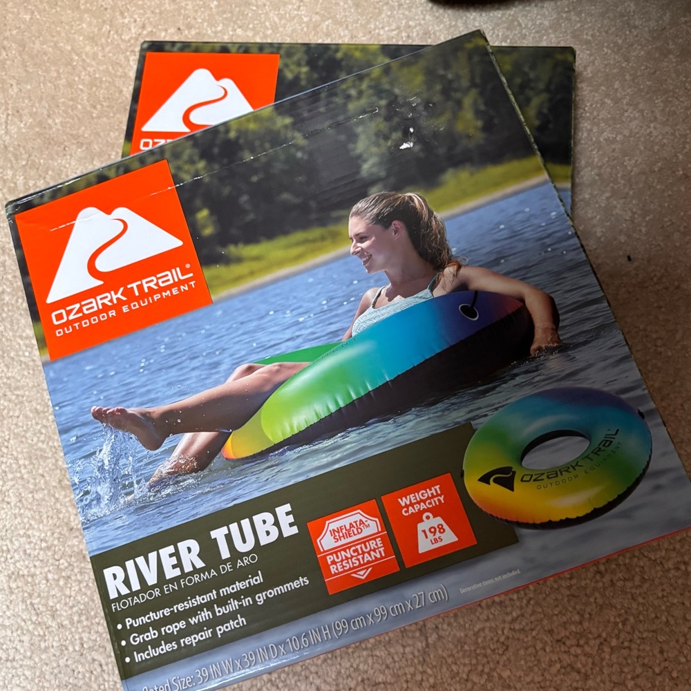 NEW 2 Ozark Trail Inflatable River Tubes with Multicolor Design